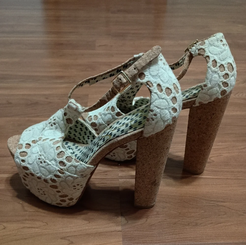 Jessica Simpson DANY White Lace Cork Platform Heels 6